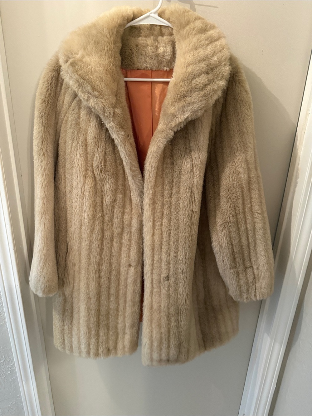 Vintage Beige Faux Fur Pea Coat